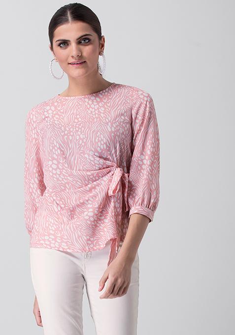 Buy Women Pink Printed Side Knot Blouse - Blouses Online India - FabAlley