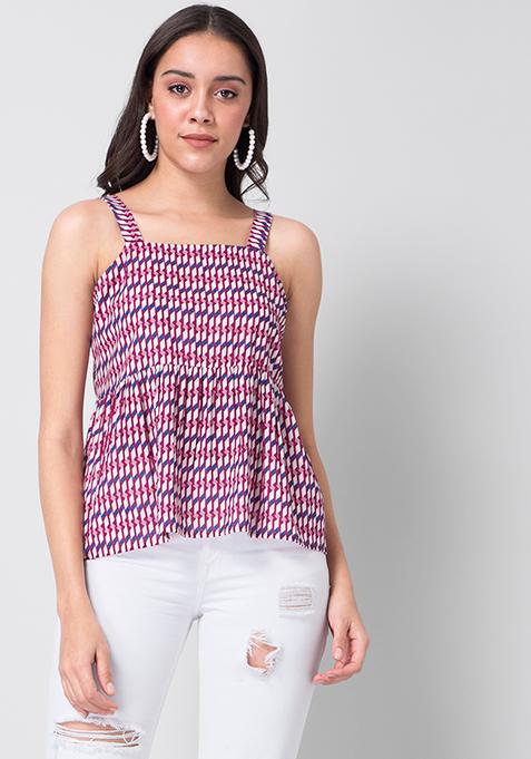 Maroon White Geo Cami Top 