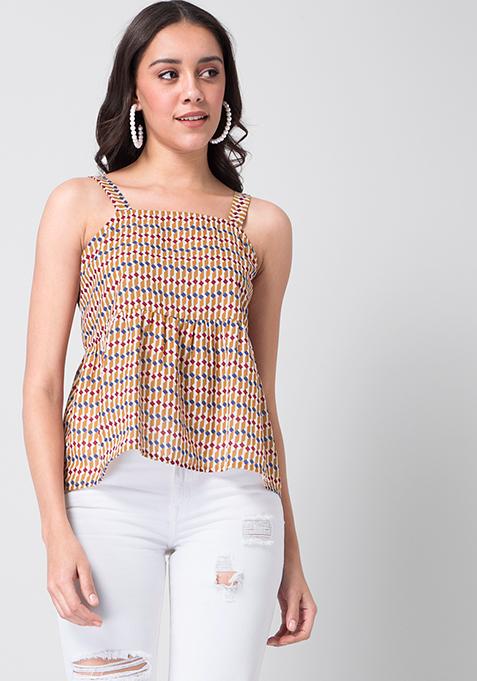 Mustard White Geo Cami Top 