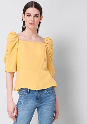 Yellow Ruched Smocked Top