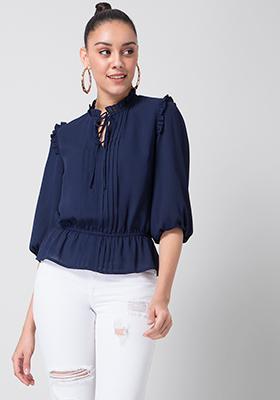 Navy Frilled Top