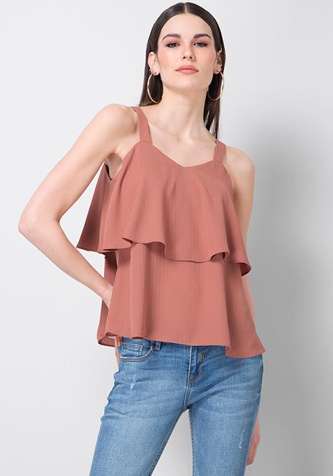 Buy Women Dusty Pink Strappy Layered Top - Blouses Online India - FabAlley