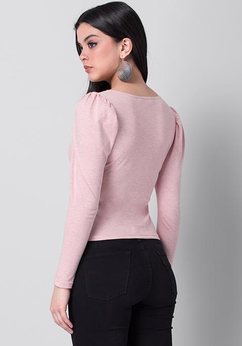 pink puff sleeve top