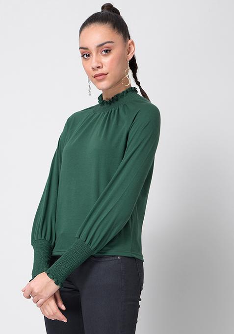 olive green high neck top