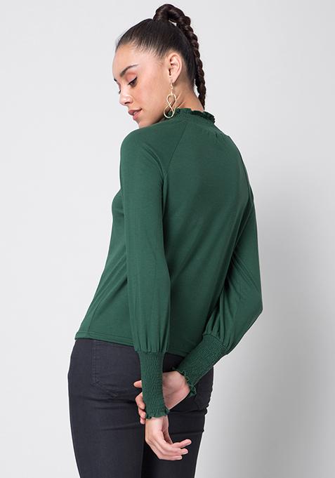 olive green high neck top