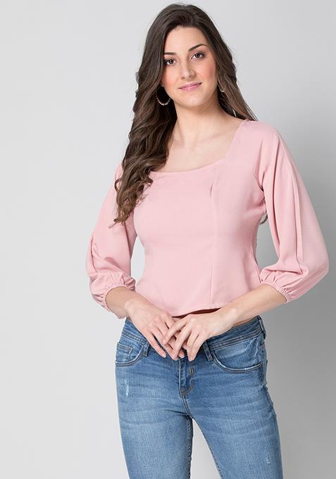 Peach Smocked Cutout Back Top 