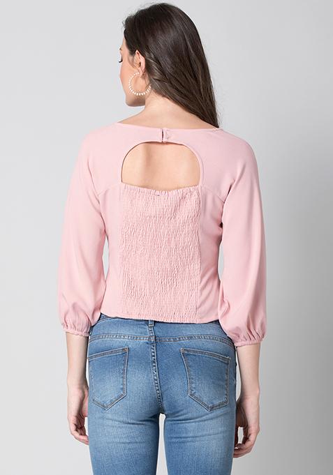Buy Women Peach Smocked Cutout Back Top - Trends Online India - FabAlley