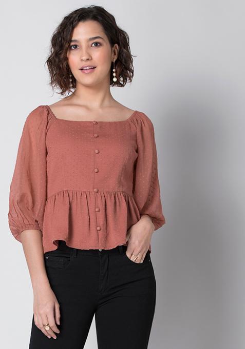 Dusty Pink Gathered Peplum Top