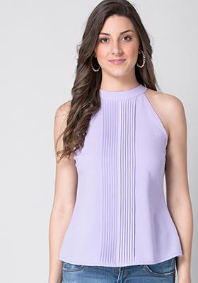 Lilac Pleated Halter Neck Top 