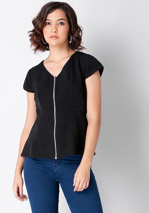 zip front peplum top