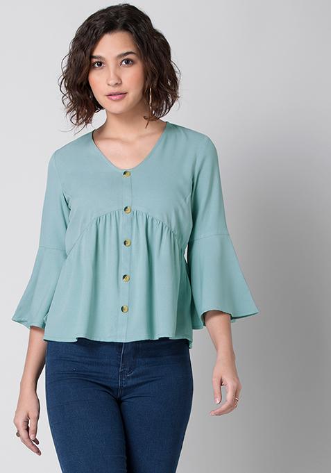 Mint Green Flared Sleeve Top 