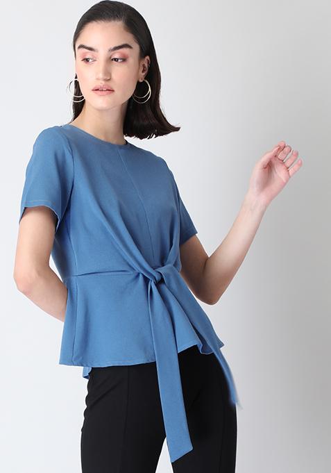 Blue Front Self Tie Top 