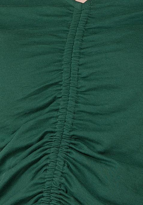 Buy Women Dark Green Front Ruched Knit Crop Top - Trends Online India ...