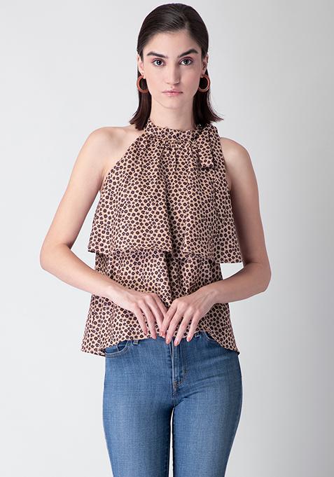 Buy Women Brown Floral Tiered Halter Top - Beach Wear Online India ...