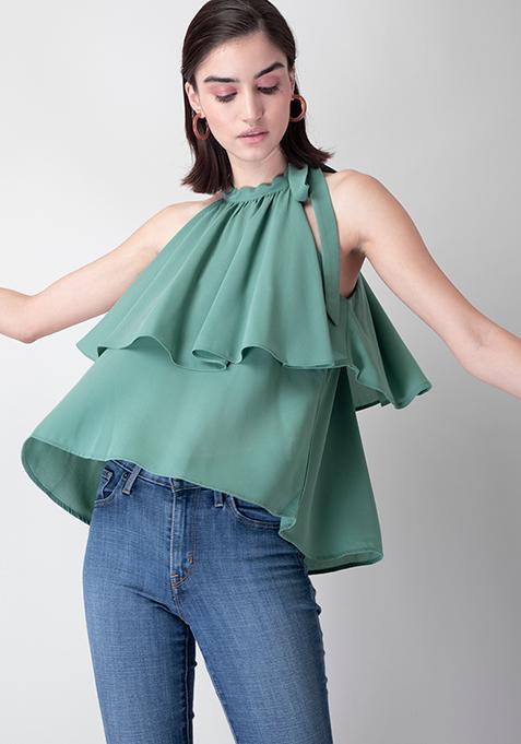 Sage Green Tiered Halter Top 