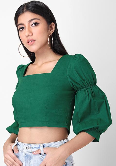 Dark Green Back Tie Crop Top 