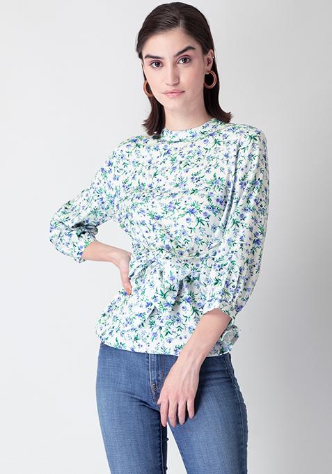 Buy Women White Floral Waist Tie Blouse - Beach Wear Online India ...