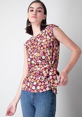 Multicolored Floral Side Tie Blouse