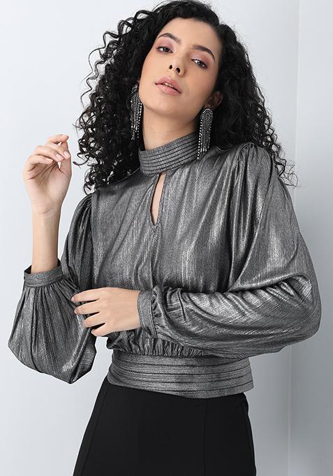 Silver Shimmer Back Tie Crop Top 