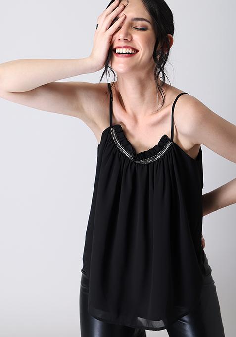 Black Strappy Embellished Top 