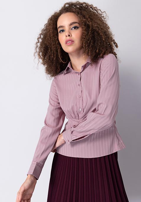 Lilac Self Striped Front Pleated Shirt