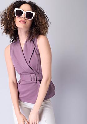 Lilac Collared Belted Wrap Top 