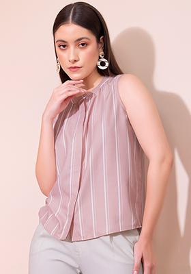 Light Pink Striped Front Placket Top