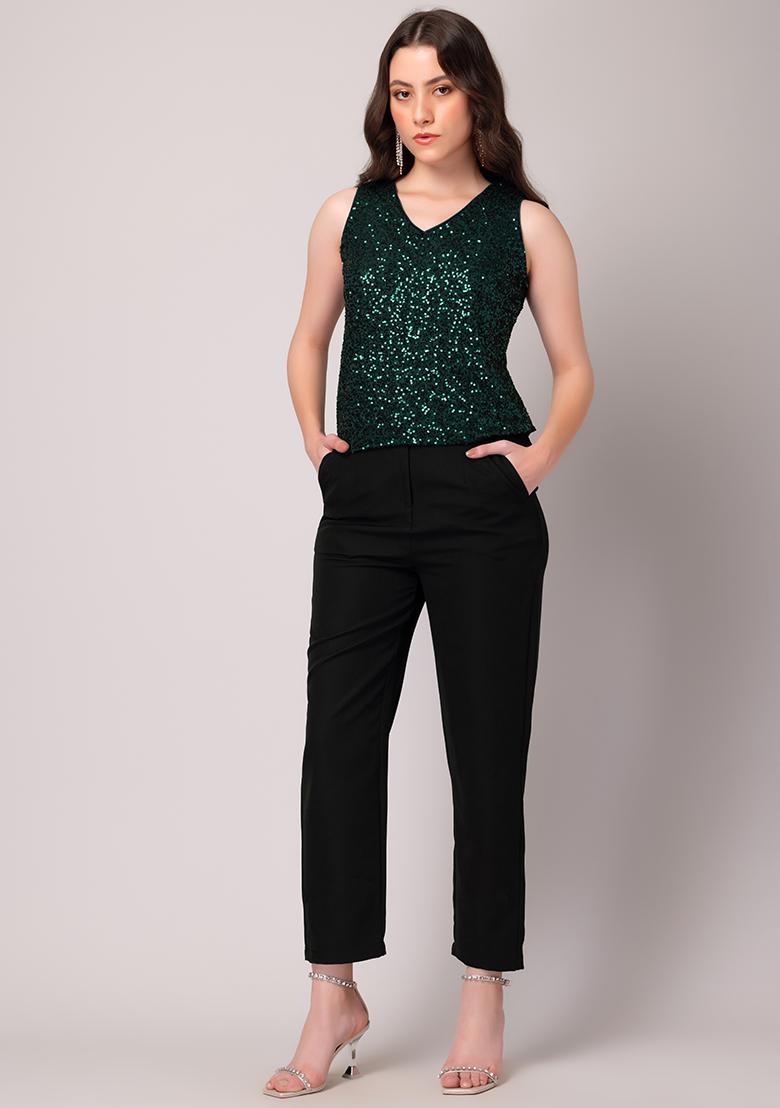 Buy Women Green Sequin Sleeveless Top LAST OF THE BEST Online India FabAlley