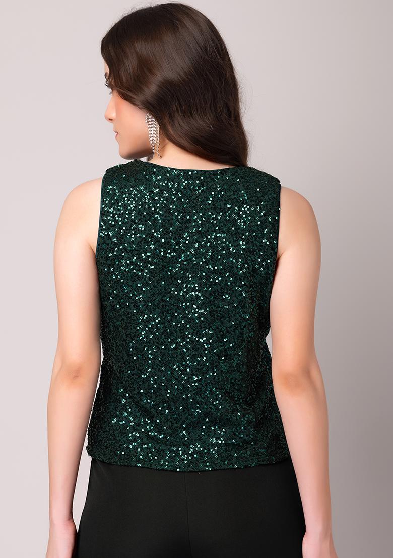 Buy Women Green Sequin Sleeveless Top LAST OF THE BEST Online India FabAlley