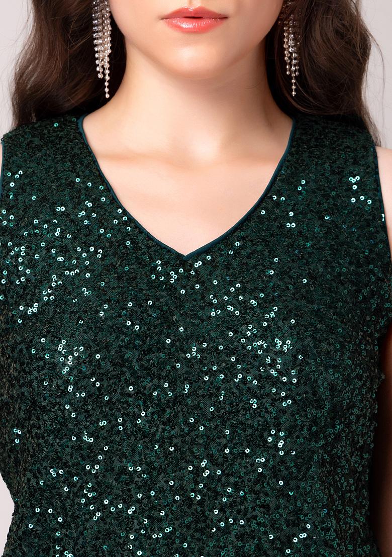 Buy Women Green Sequin Sleeveless Top LAST OF THE BEST Online India FabAlley
