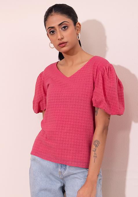 Hot Pink Schiffli Top