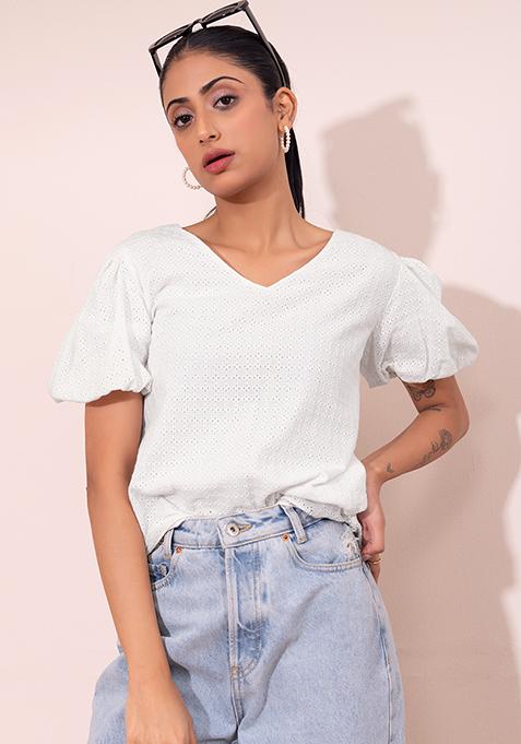 White Schiffli Top