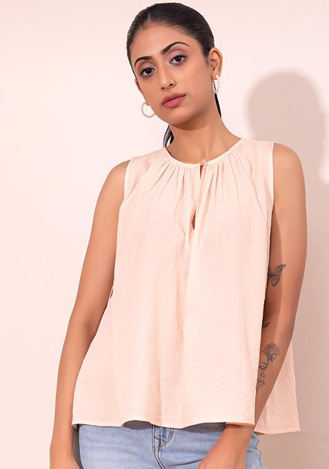 Peach Textured Sleeveless Blouse 