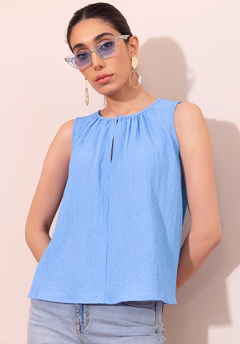 Blue Sleeveless Blouse 