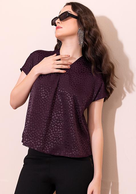 Purple Collared Kimono Sleeve Blouse