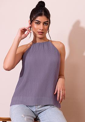 Lilac Pleated Halter Neck Top