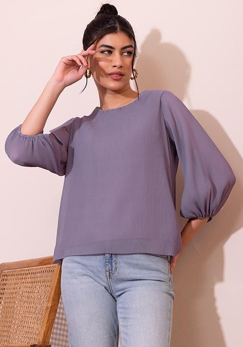 Purple Georgette Pleated Blouse