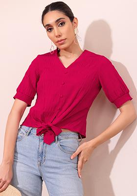 Pink Front Tie Up Blouse
