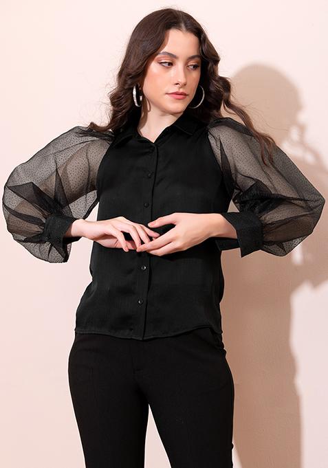 Buy Women Black Puff Sleeve Shirt - Honeymoon Dress Online India - FabAlley