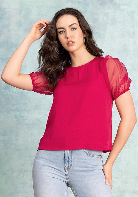 Hot Pink Organza Sleeve Top