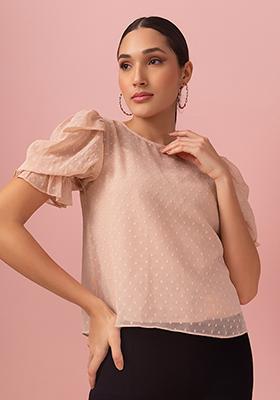 Light Pink Puff Sleeve Blouse With Camisole