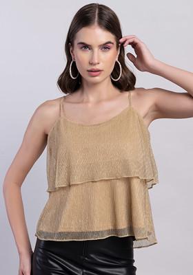 Gold Plisse Strappy Layered Top