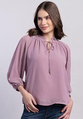 Lilac Raglan Sleeve Front Tie Up Blouse