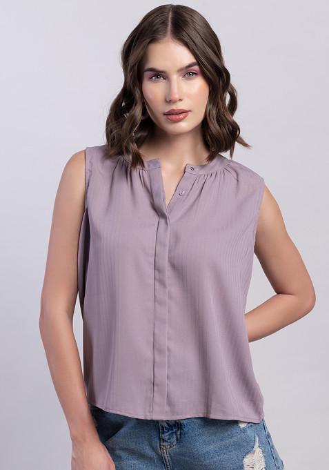 Purple Sleeveless Button Down Top