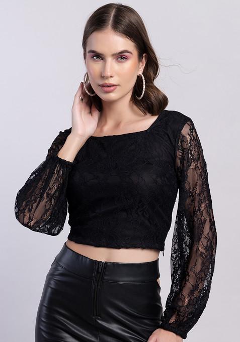 Black Raglan Sleeve Front Tie Up Blouse