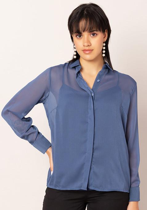 Blue Front Placket Shirt