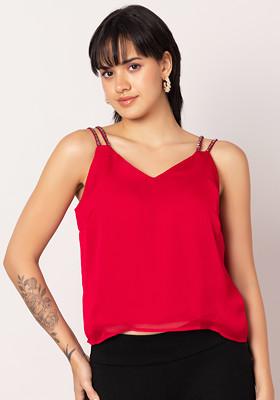 Red Embellished Strappy Top