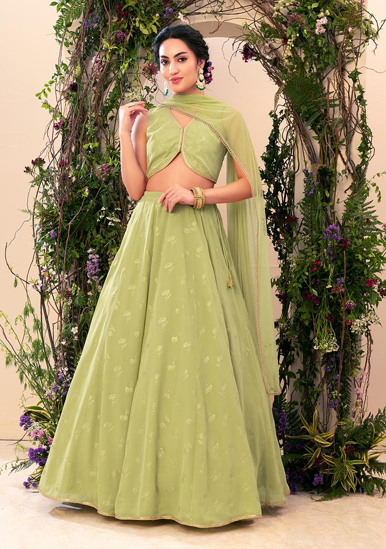 Green Floral Organza Lehenga Set Printed Work YDARY9507 – Siya Fashions