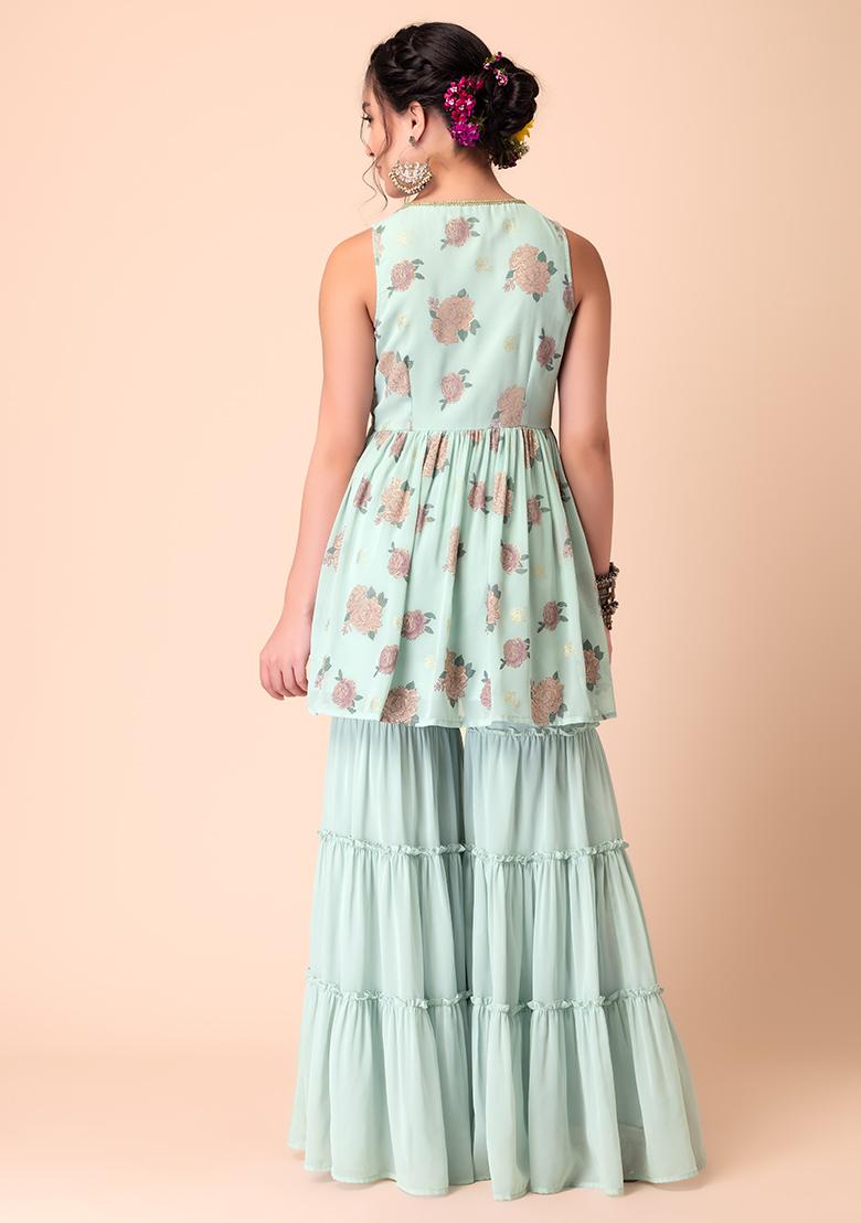 Pastel Green Sharara Set with Ombre Dupatta