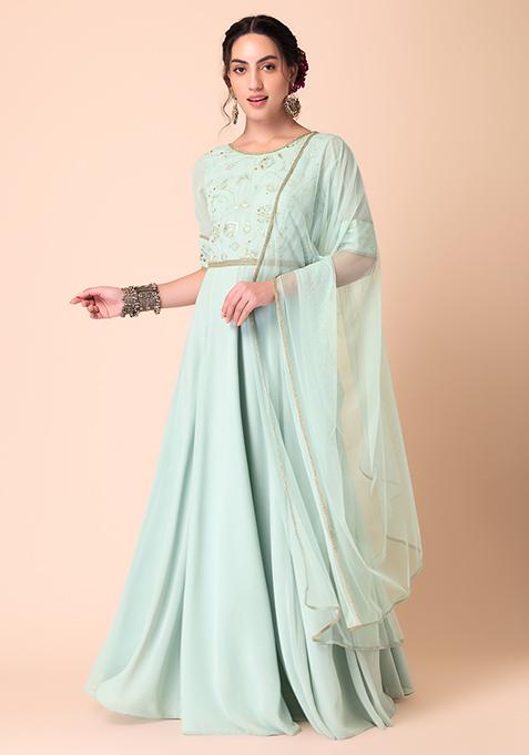 Pastel Green Embroidered Anarkali Set with Dupatta main image 1